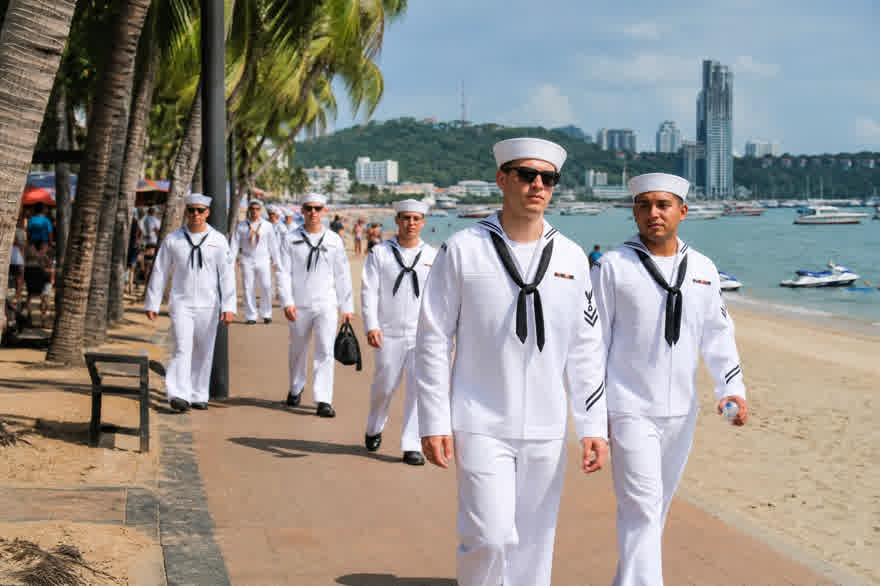 US Navy sailors on shore leave in Thailand